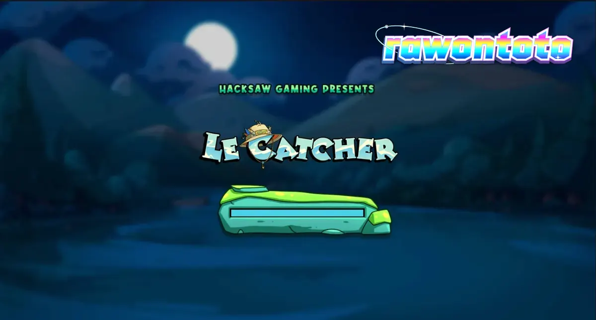 Rakun pemancing dalam slot Le Catcher dengan latar belakang malam hari